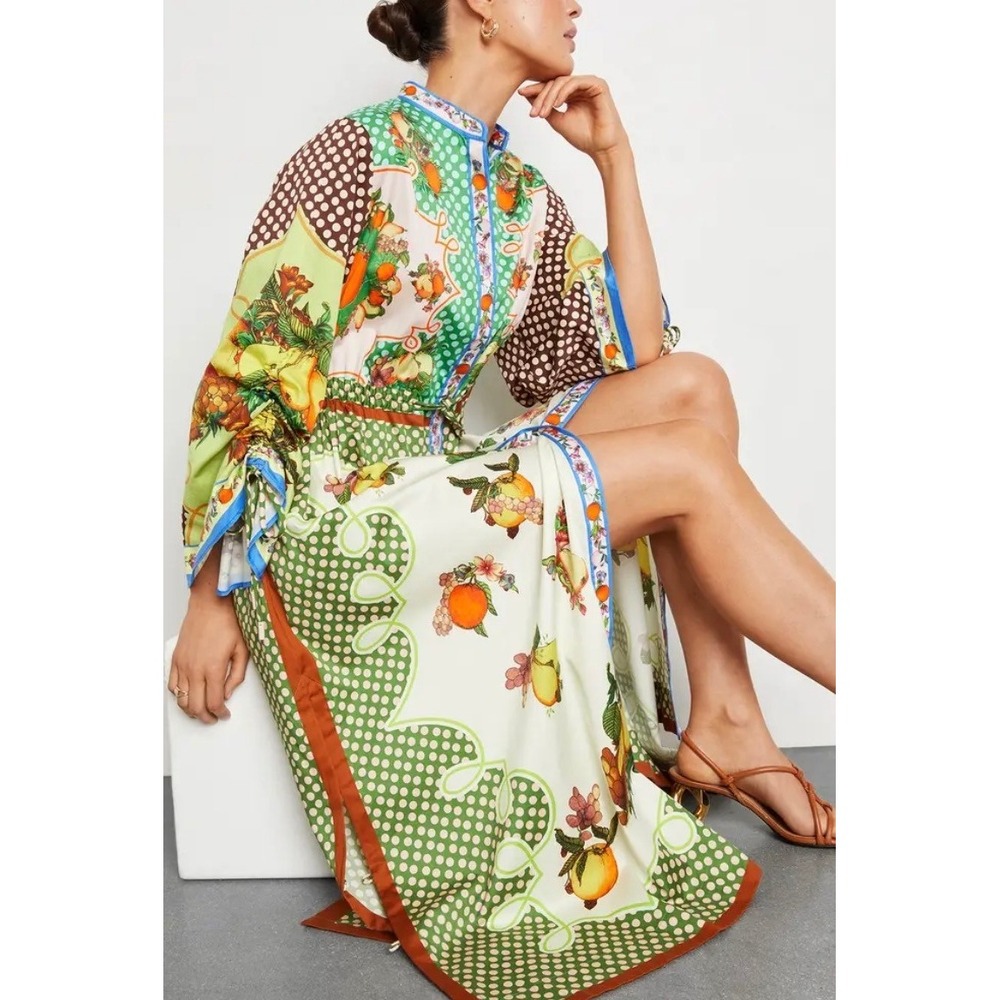 ALÉMAIS Seeker Shirtdress Multi Fruit Polka Dot Print Midi Dress US 2 AU 6 NWT